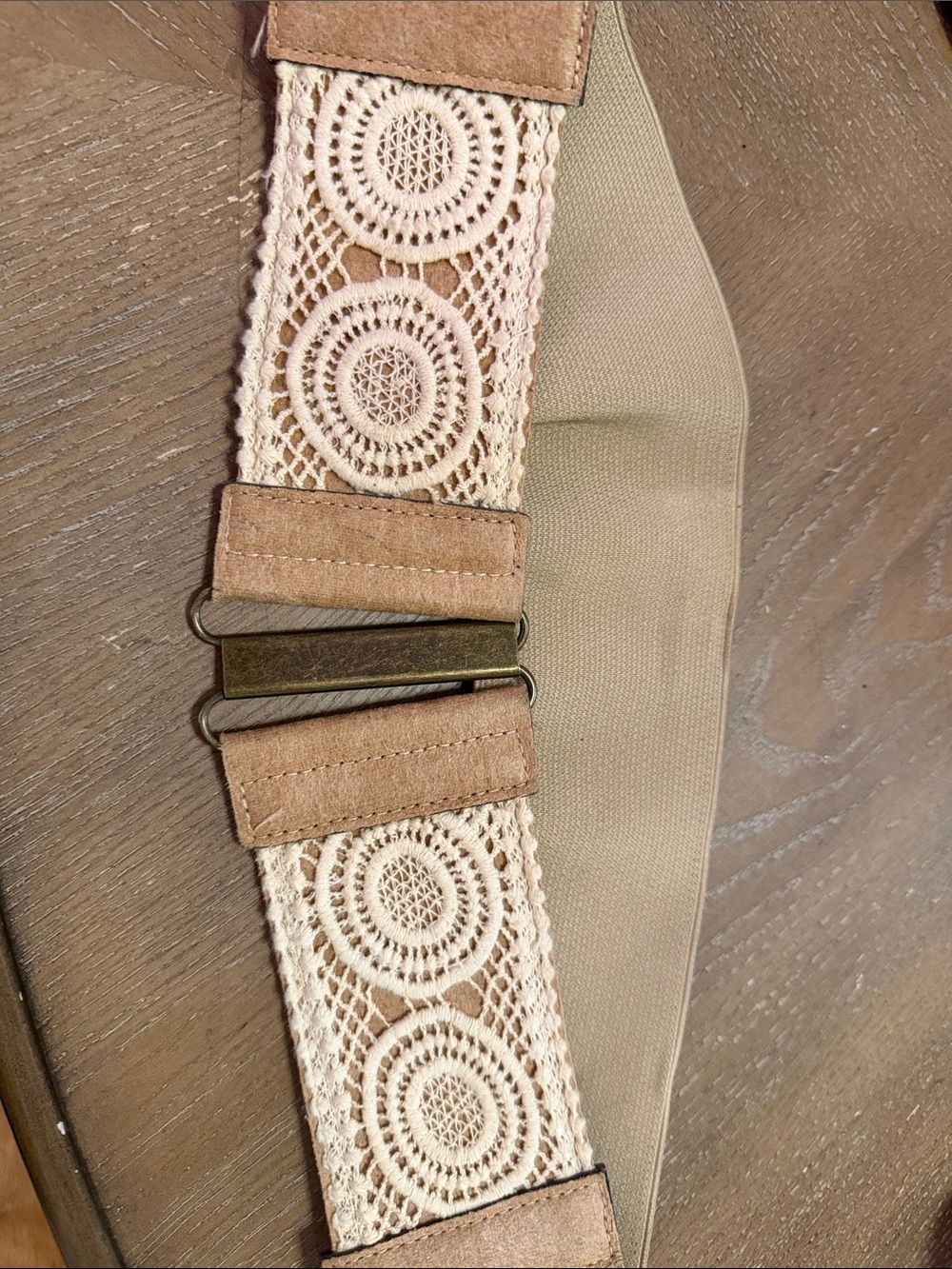 Women’s Elastic Crochet Waist Belt in Beige - Unbranded